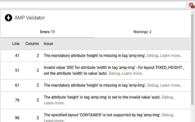AMP Validator Chrome extension