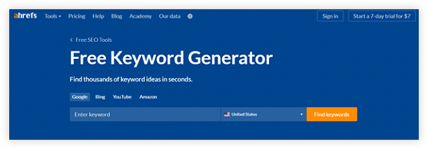 Ahrefs Free Keyword Generator tool