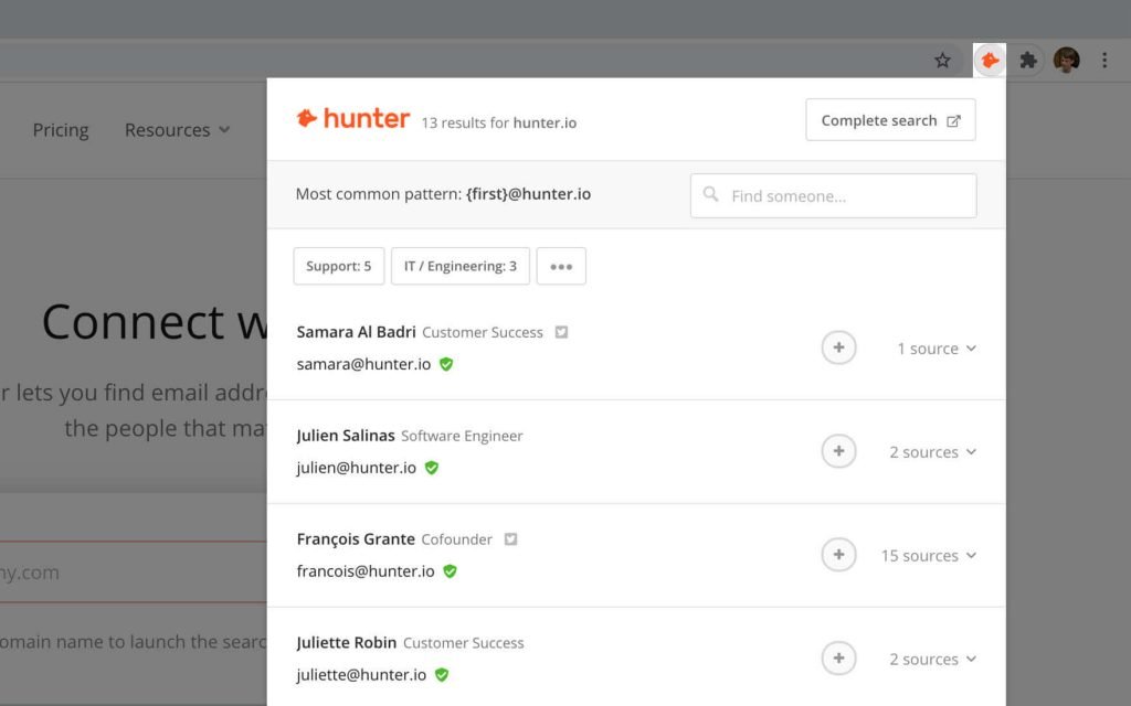 Hunter Chrome extension