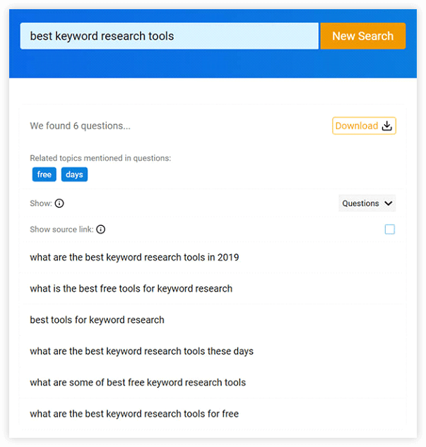 QuestionDB - free keyword research tool