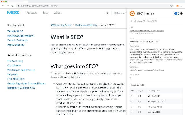 SEO minion Chrome extension