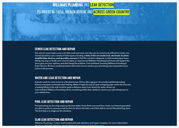 Service Pages for local seo on plumber service
